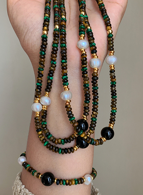 美拉德虎眼石珍珠项链女