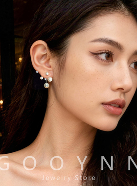 999纯银钻石星点珍珠耳环女