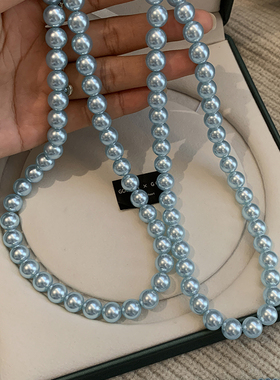 施家蓝色珍珠项链配饰女