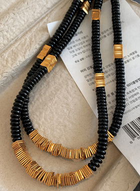 复古天然黑胆石项链女