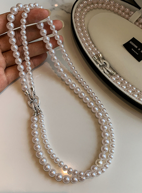 施家珍珠项链女双层叠戴