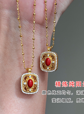 新中式朱砂红色项链女