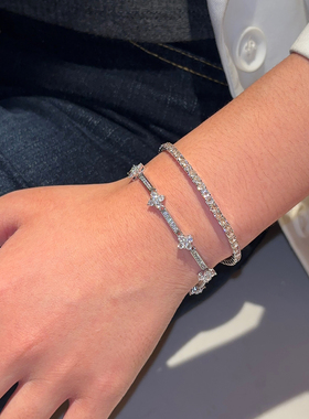 天然绿松石镶钻四叶草手链女