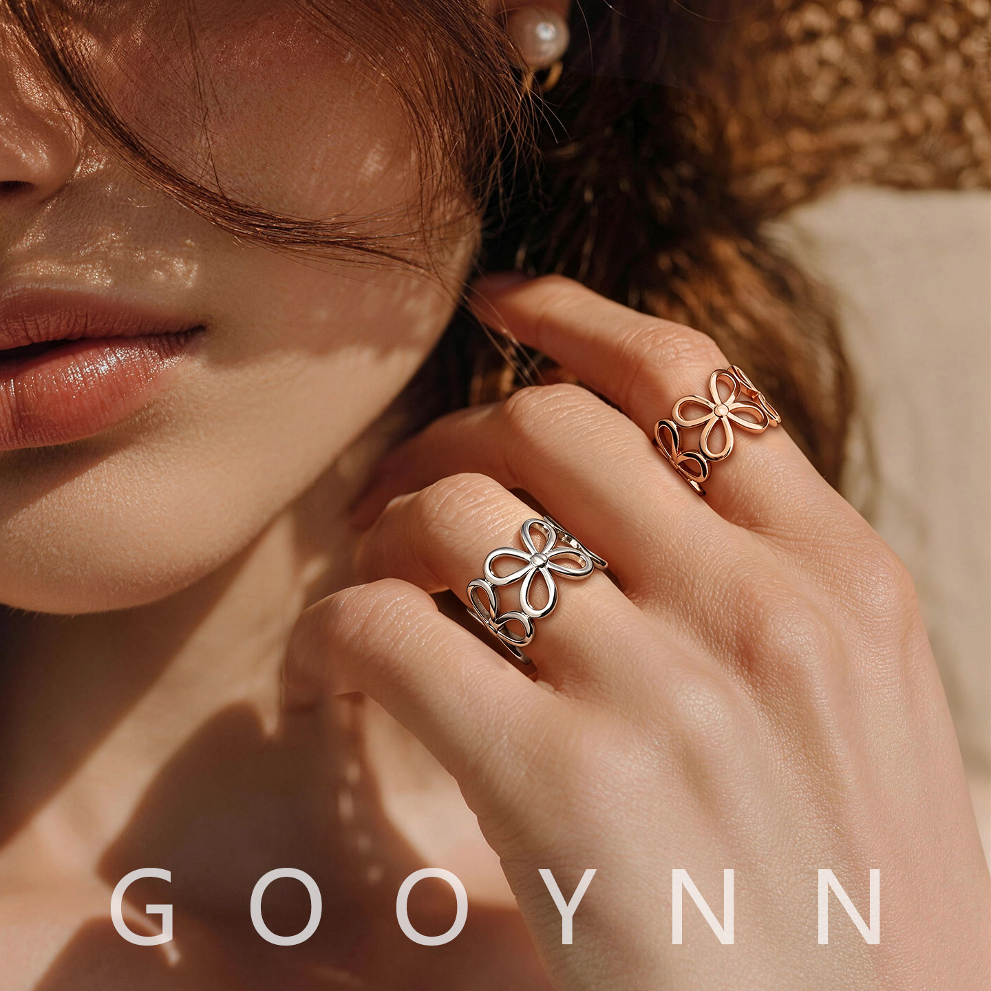 GOOYNN Guyan open four-leaf clover flower ring ring