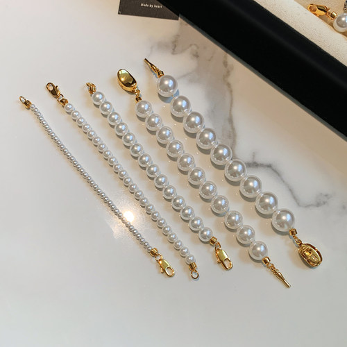 万能扣珍珠延长链元宝扣DIY配饰项链加长链毛衣链万能龙虾扣链条 - 图0