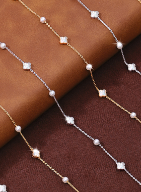 天然白贝母四叶草项链女