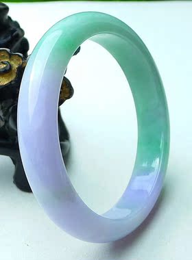 圆条紫色飘绿老坑A货正圈手镯