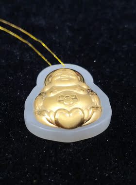 金镶玉佛弥勒佛天然和田玉籽料颈项链女坠带证书