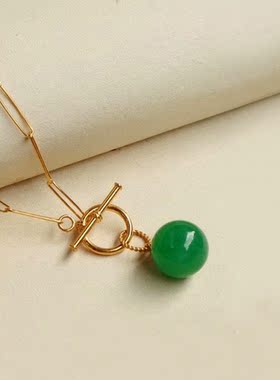 天然翡翠A货18k金镶嵌宝石吊坠