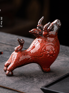 陶瓷红色牛桌面摆件家居客厅招财装饰品吉祥物生肖小牛年礼品摆设