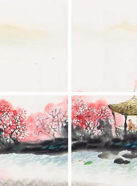 江南水乡云天国画山水画客厅风水画办公室字画靠山装饰画画芯包邮