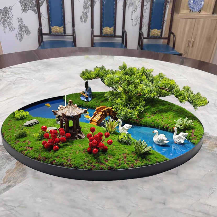 高端酒店餐桌中间摆件饭店圆桌电动转盘摆花装饰品微缩景观摆台花 - 图3