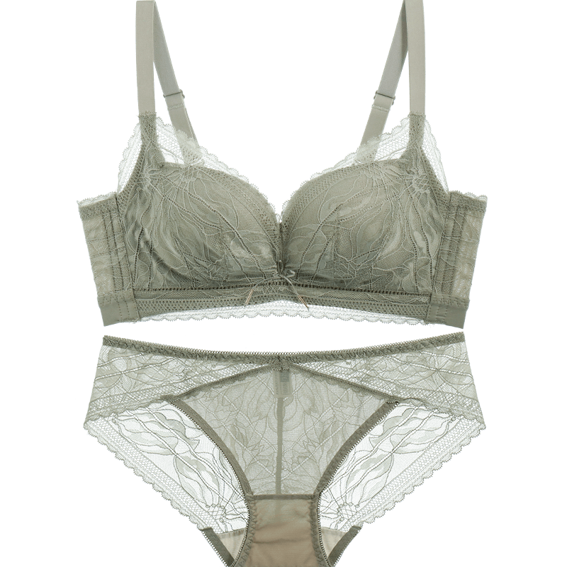 荷韵阁旗舰店法式内衣女无钢圈蕾丝文胸聚拢薄款bra聚拢性感套装调整型收副乳0