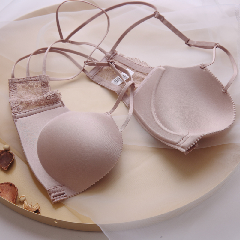 荷韵阁旗舰店荷韵阁前扣美背性感文胸套装小胸聚拢无痕无钢圈深V少女中厚内衣2