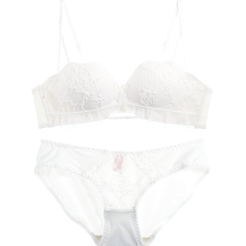 荷韵阁旗舰店性感内衣女无钢圈聚拢小胸显大学生高中少女防下垂蕾丝文胸罩套装0