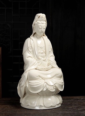 仿何朝宗德化窑古莲禅定观音观世音菩萨佛像陶瓷摆件德化白瓷