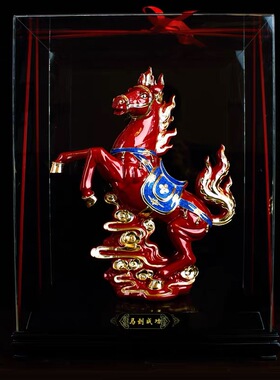 厦门漆线雕工艺品马到成功红色骏马摆件公司开业乔迁送礼轻奢高档