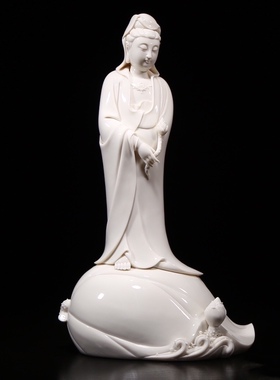 德化窑陶瓷摆件《仿古瓷 持莲观音菩萨像》仿何朝宗佛像居家供奉