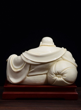 陶瓷玉黄瓷大肚笑佛拿元宝弥勒佛摆件家居玄关客厅办公室酒店装饰