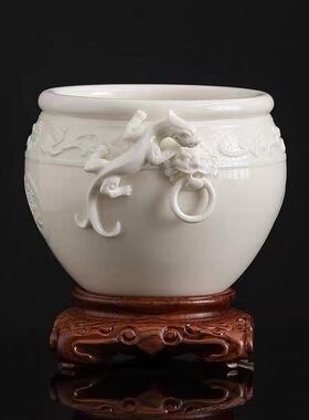 德化白瓷聚宝盆摆件客厅玄关装饰品新大师艺术收藏品