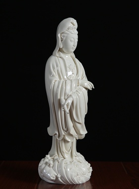 何朝宗德化窑白瓷南海渡海观音中式佛像玄关家居电视柜摆件工艺品