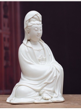 德化白瓷器观世音菩萨佛像 仿何朝宗披坐坐藤观音收藏摆件