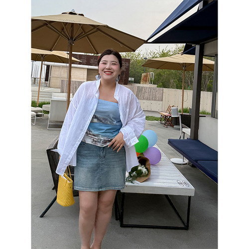 胖mm夏季青春百搭牛仔短裙木子理想大码女装薄软舒适半身裙200斤 - 图3