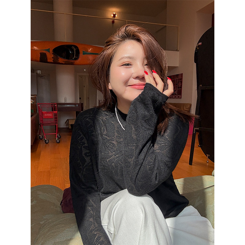 胖mm秋冬镂空提花蕾丝打底衫木子理想大码女装半高领针织衫200斤,淘宝优惠券,粉丝福利购,淘宝优惠卷