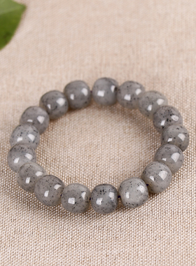 和田玉青花12mm老型珠桶珠玉手串