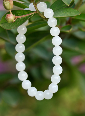 天然和田玉羊脂白玉圆珠手串6mm8mm青海料老坑料简约款单圈玉手链