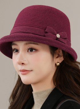 中年洋气妈妈帽子5060多岁女士秋冬老年人渔夫帽保暖时尚气质礼帽