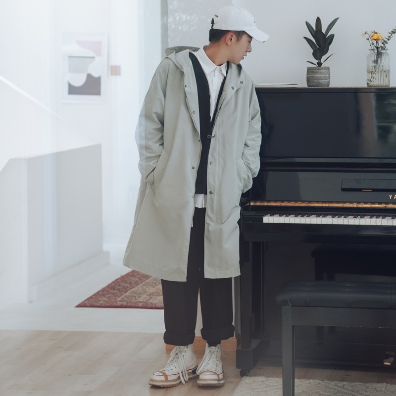 风衣男 秋季新款宽松纯色简约百搭中长款青年连帽韩版潮牌外套 2019 风衣男 秋季新款宽松纯色简约百搭中长款青年连帽韩版潮牌外套 2019