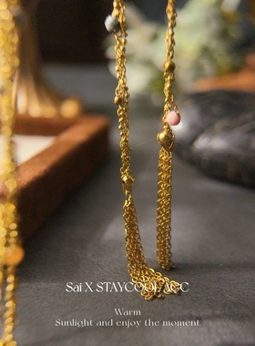 复古做旧手工编织长款流苏项链女士高级感重工老钱风度假多戴法