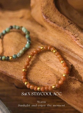 天然石戒指女士串珠钛钢指环北欧风简约不褪色高级感复古度假风