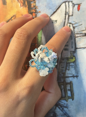 疾走织织|北极熊戒指 手作串珠戒指 动物戒指 串珠戒指