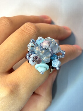 疾走织织|原创设计熊熊戒指可爱清新手作串珠戒指捷克珠戒指