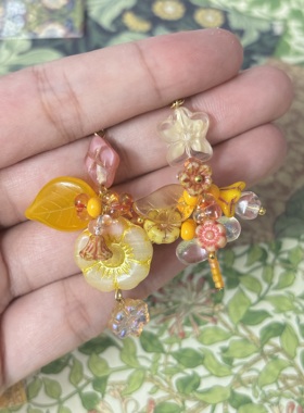 疾走织织|花开有时·原创设计捷克琉璃耳环不对称花朵耳环耳夹