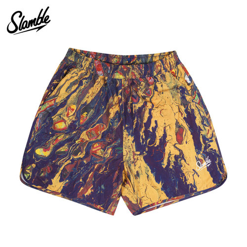 SLAMBLE美式运动梭织速干篮球短裤泼墨满印情侣宽松休闲五分裤 - 图2