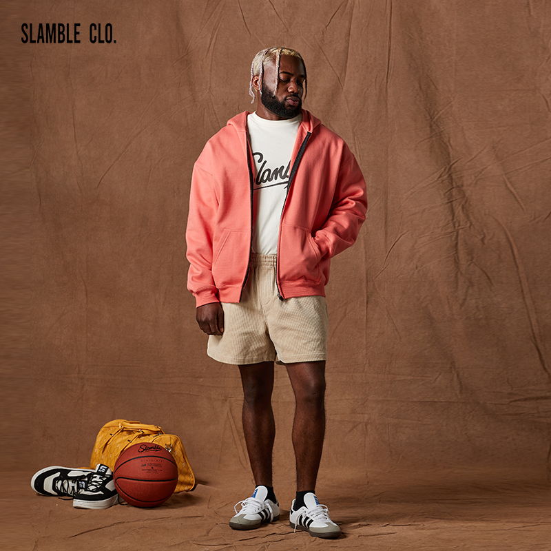 SLAMBLE CLO.新款针织拉链运动连帽卫衣休闲潮流男女纯色上衣外套 - 图1