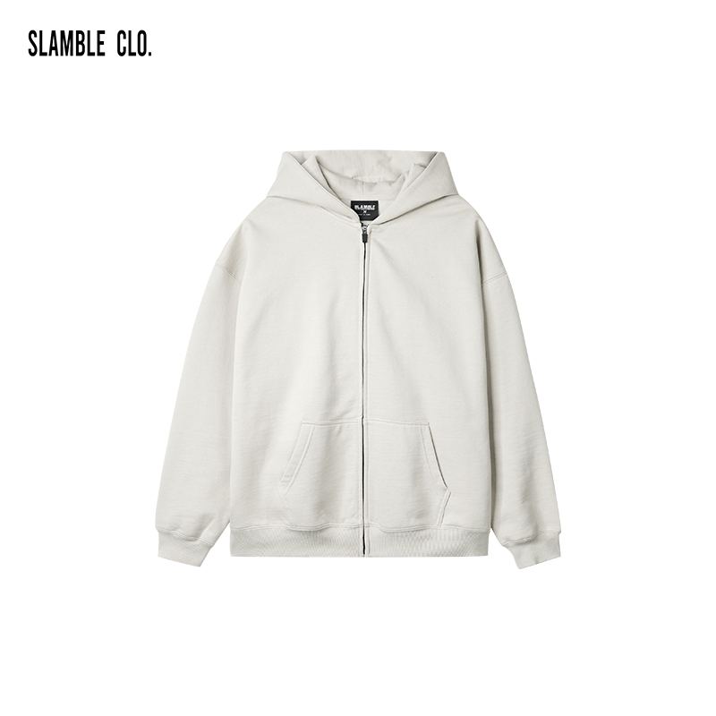 SLAMBLE CLO.新款针织拉链运动连帽卫衣休闲潮流男女纯色上衣外套 - 图3