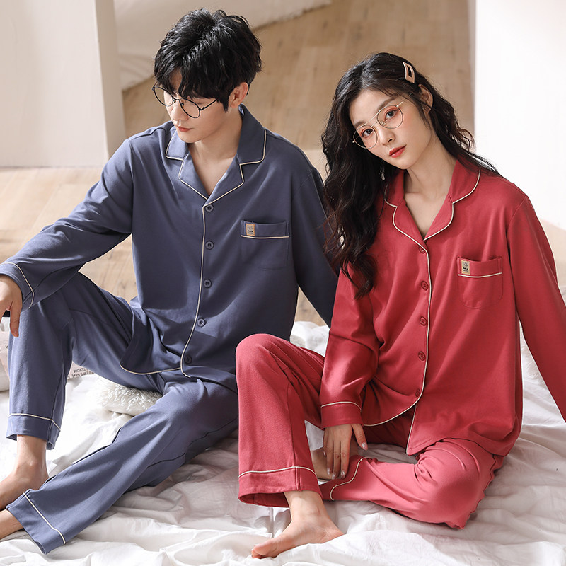秋冬季新款莱卡棉开衫情侣睡衣长袖纯棉休闲翻领家居服男女士套装,淘宝优惠券,粉丝福利购,淘宝优惠卷