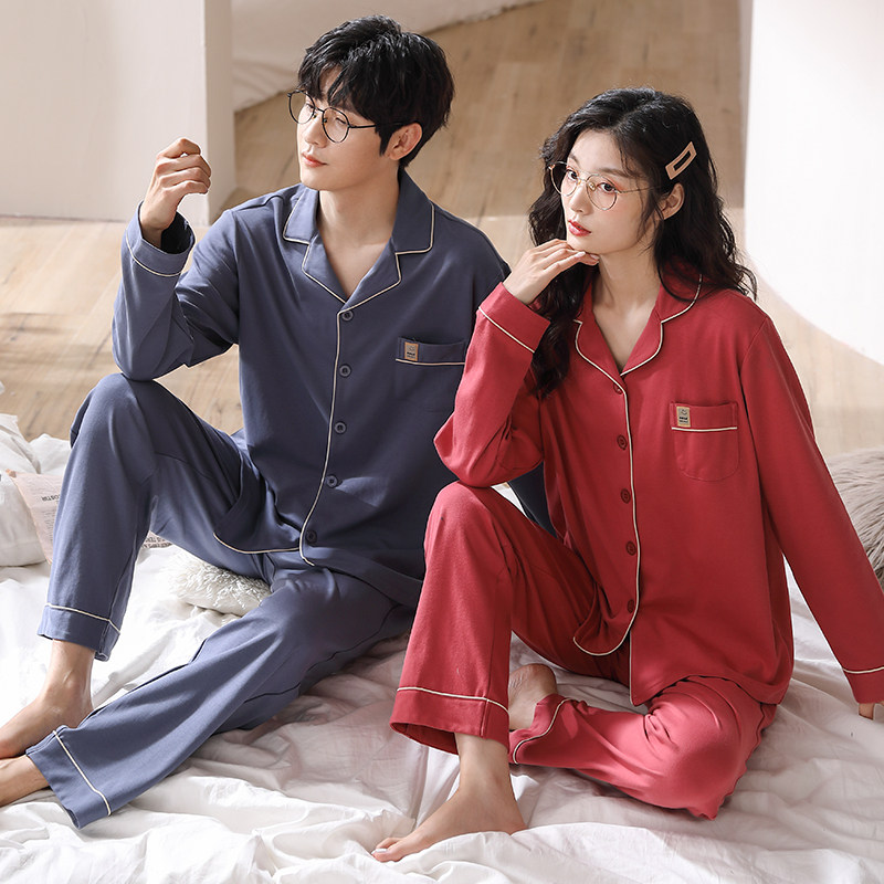 秋冬季新款莱卡棉开衫情侣睡衣长袖纯棉休闲翻领家居服男女士套装,淘宝优惠券,粉丝福利购,淘宝优惠卷