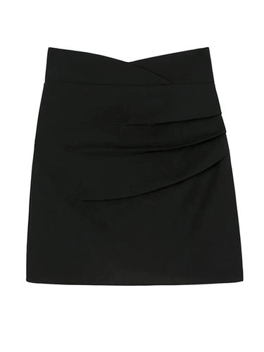 胖mm褶皱小黑裙女秋冬新款高腰显瘦不规则A字半身裙时尚包臀短裙 - 图3