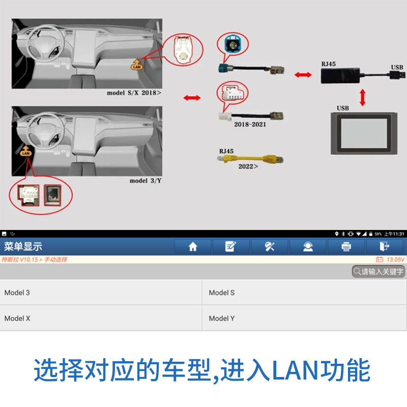 适用元征道通特斯拉model3/Y和model S/X诊断线LAN诊断编程连接线 - 图2