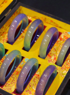 精品收藏级老翡翠女款手镯老坑冰种料紫罗兰百搭款老玉手环漆盒装