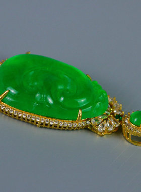 精品高冰种老翡翠如意佛牌吊坠挂件满绿银包玉男女款翠玉项链挂坠