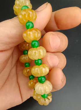 精品缅甸高冰翡翠圆珠串老坑冰种黄翠玉扳指瓜珠手链男女佛珠套装