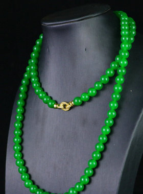 精品老翡翠玉冰种满绿帝王祖母绿圆珠项链女友妈妈送时尚礼物佳品