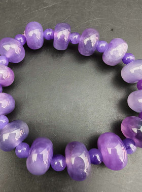 精品缅甸高冰老翡翠珠手串老坑冰种紫罗兰桶珠手链男女款佛珠饰品