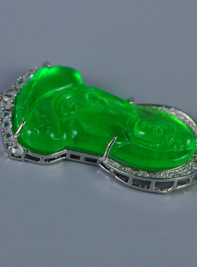 精品高冰种老翡翠观音佛牌吊坠挂件满绿辣绿男女百搭翠玉项链挂坠